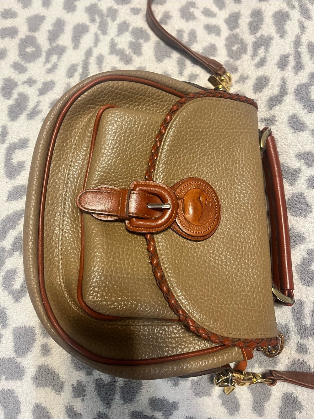 Brown Leather Crossbody Bag with Braided Trim